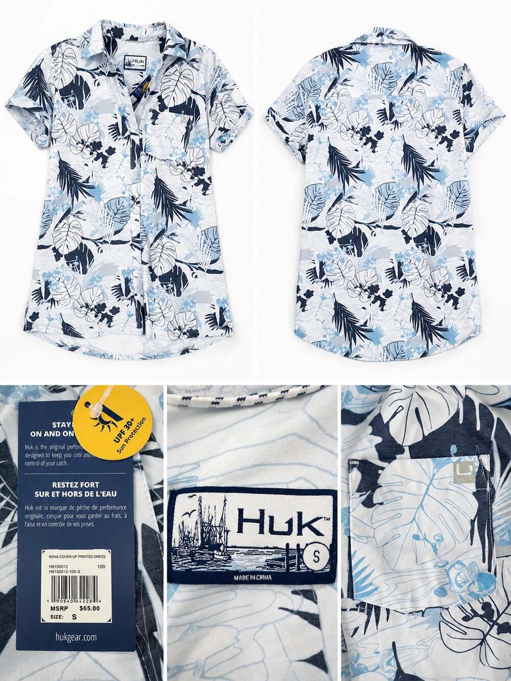 Huk unisex  Kona Printed Shirt blue/white size small